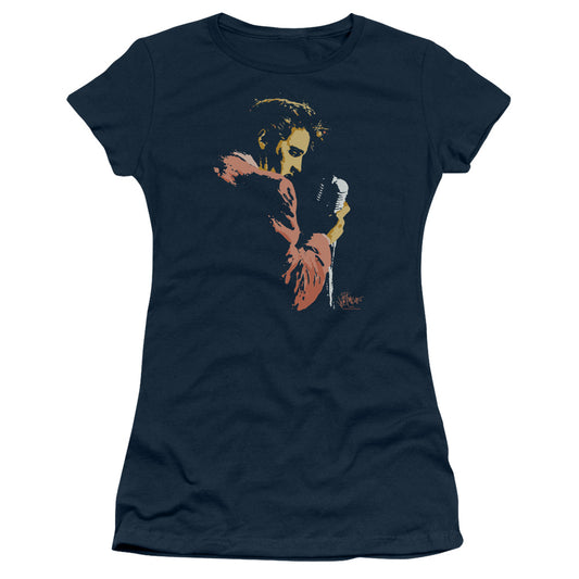 Elvis Presley Early Elvis Junior Sheer Cap Sleeve Womens T Shirt Navy Blue