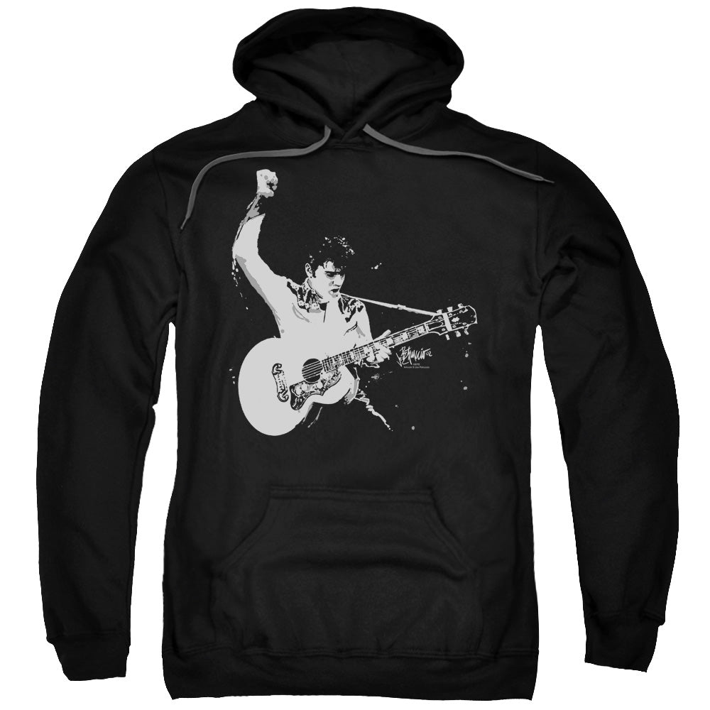 Elvis Presley Black and White Guitarman Mens Hoodie Black