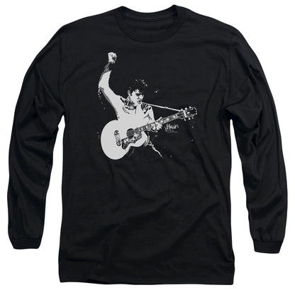 Elvis Presley Black and White Guitarman Mens Long Sleeve Shirt Black
