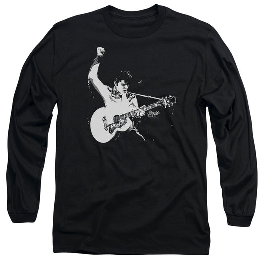 Elvis Presley Black and White Guitarman Mens Long Sleeve Shirt Black