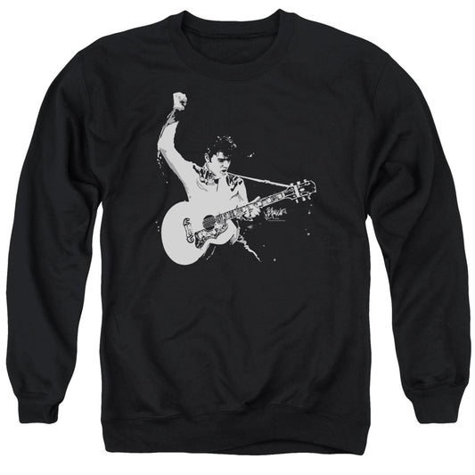 Elvis Presley Black and White Guitarman Mens Crewneck Sweatshirt Black