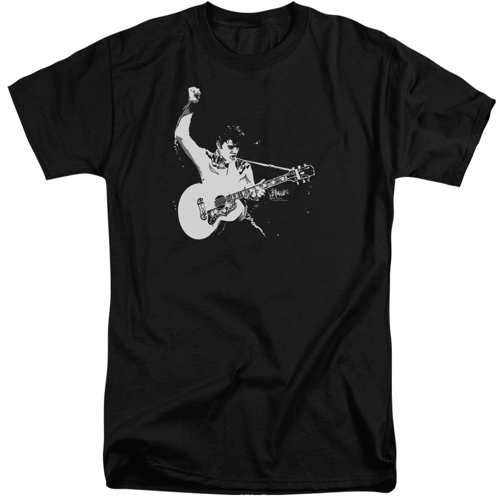 Elvis Presley Black and White Guitarman Mens Tall T Shirt Black