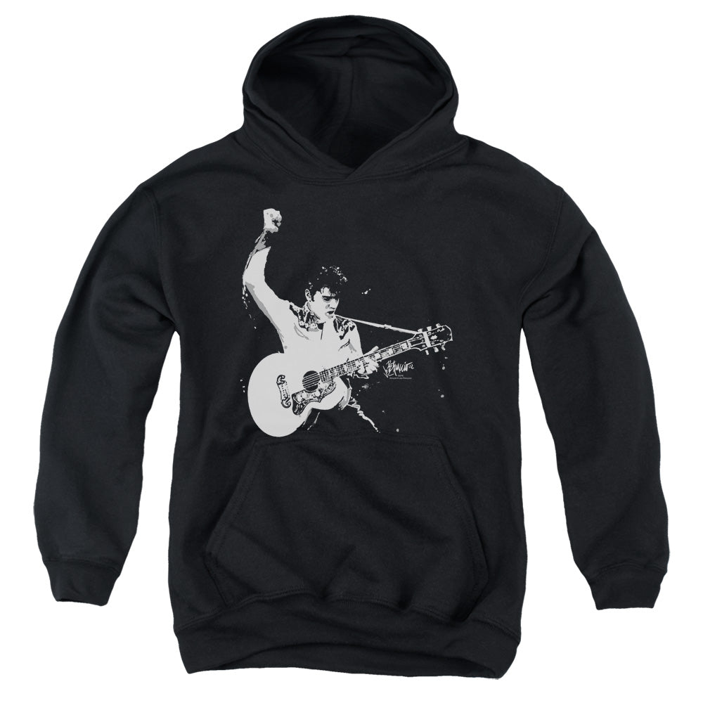 Elvis Presley Black and White Guitarman Kids Youth Hoodie Black