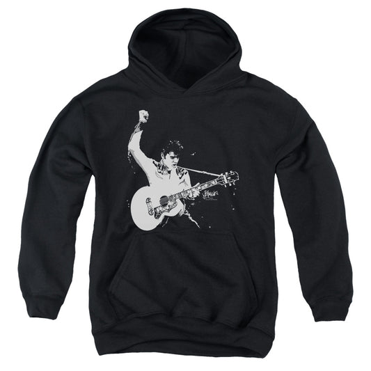 Elvis Presley Black and White Guitarman Kids Youth Hoodie Black