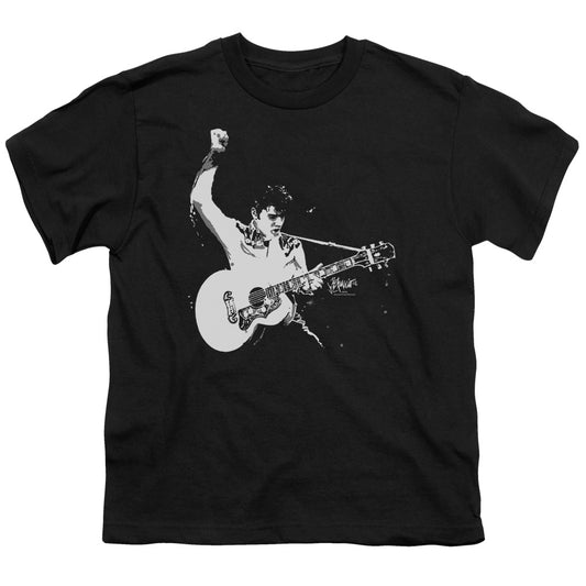 Elvis Presley Black and White Guitarman Kids Youth T Shirt Black
