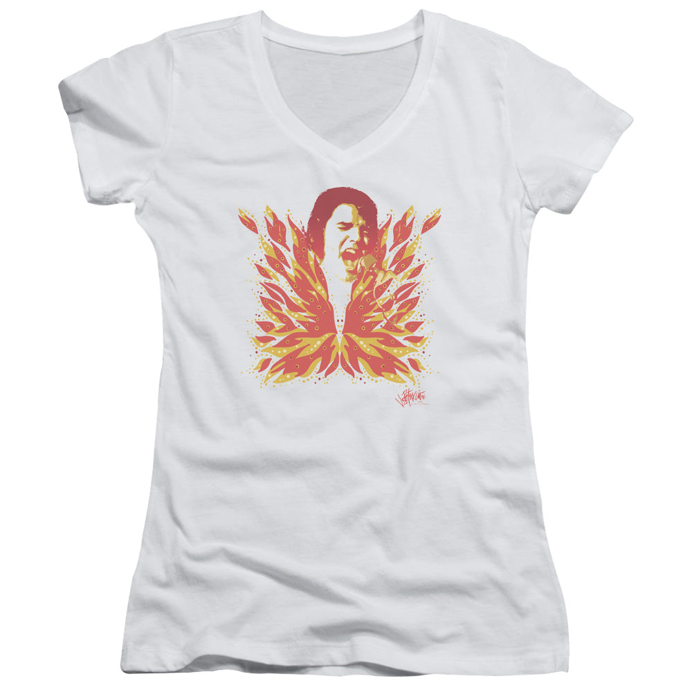 Elvis Presley His Latest Flame Junior Sheer Cap Sleeve V-Neck Womens T Shirt White