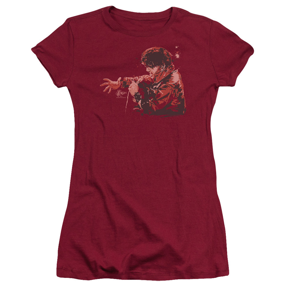 Elvis Presley Red Comback Junior Sheer Cap Sleeve Womens T Shirt Cardinal