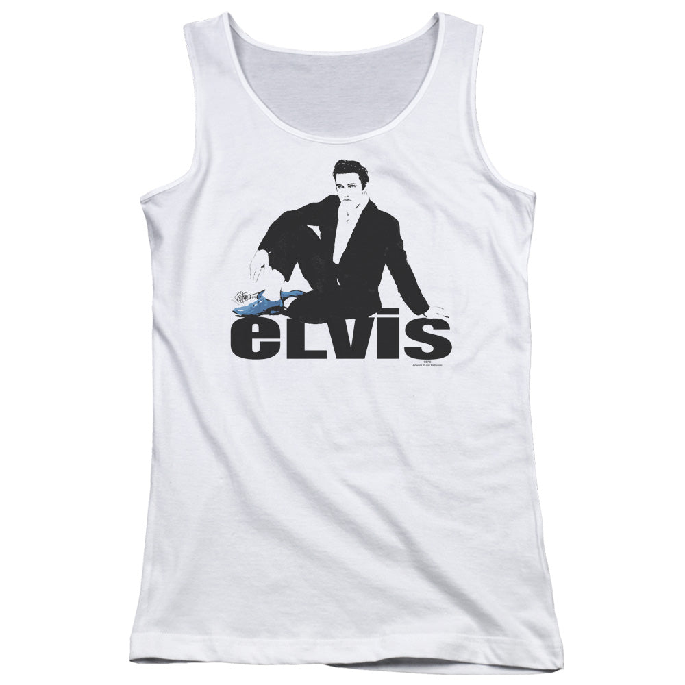 Elvis Presley Blue Suede Womens Tank Top Shirt White