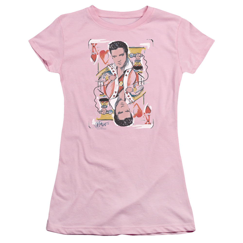 Elvis Presley King of Hearts Junior Sheer Cap Sleeve Womens T Shirt Pink