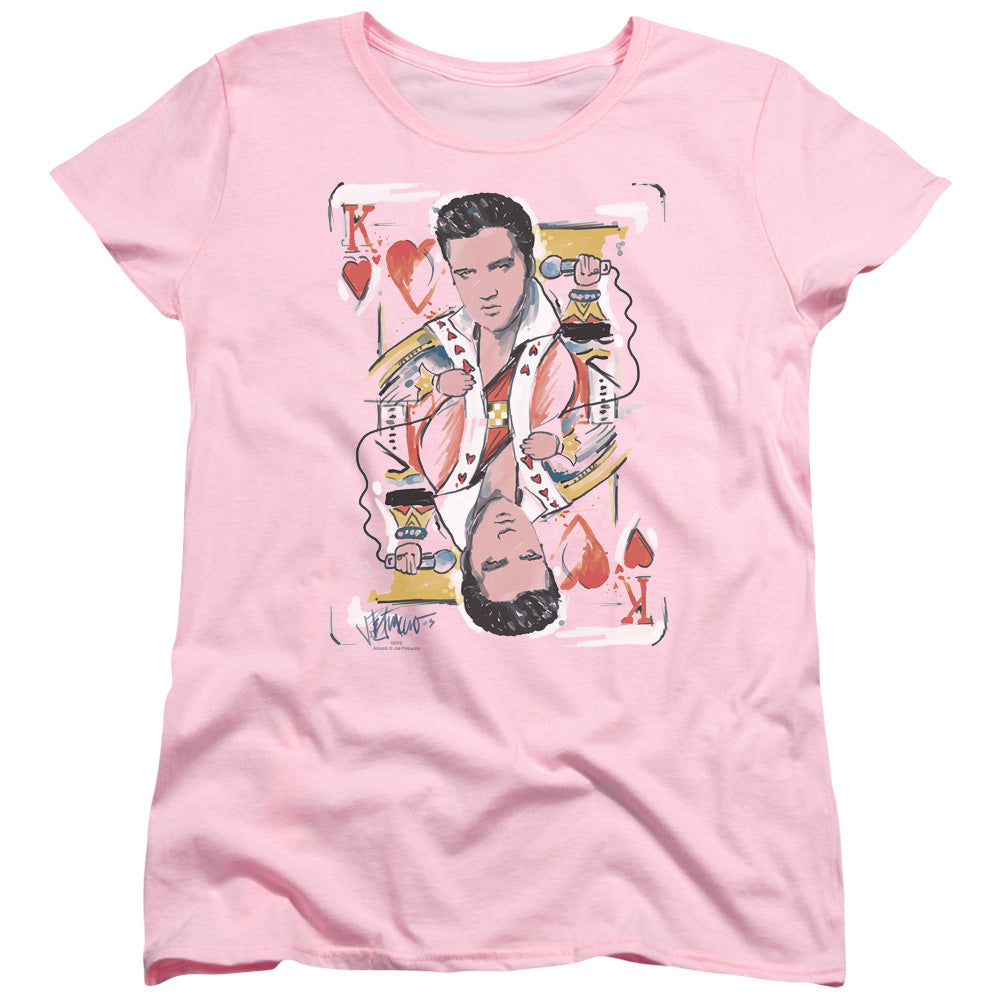 Elvis Presley King of Hearts Womens T Shirt Pink