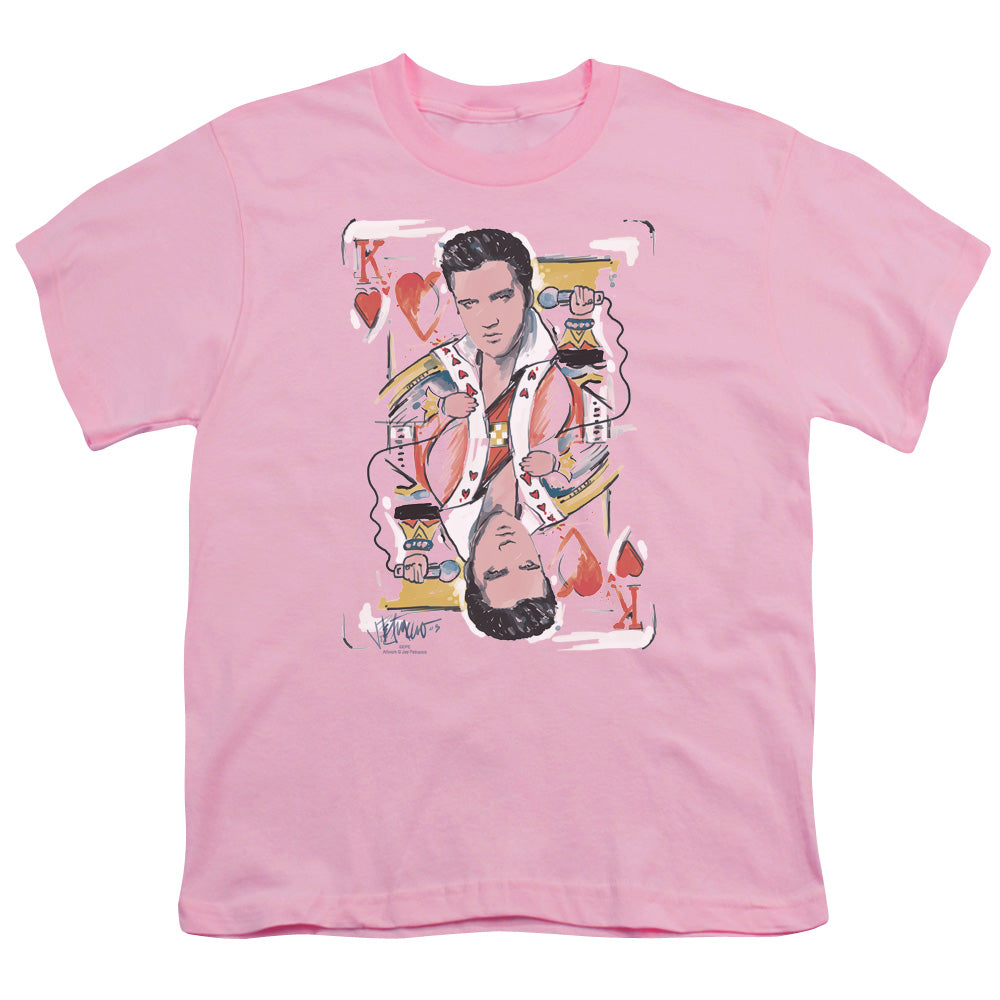 Elvis Presley King of Hearts Kids Youth T Shirt Pink