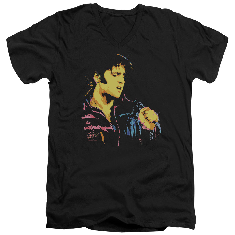 Elvis Presley Neon Elvis Mens Slim Fit V-Neck T Shirt Black