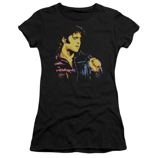 Elvis Presley Neon Elvis Junior Sheer Cap Sleeve Womens T Shirt Black