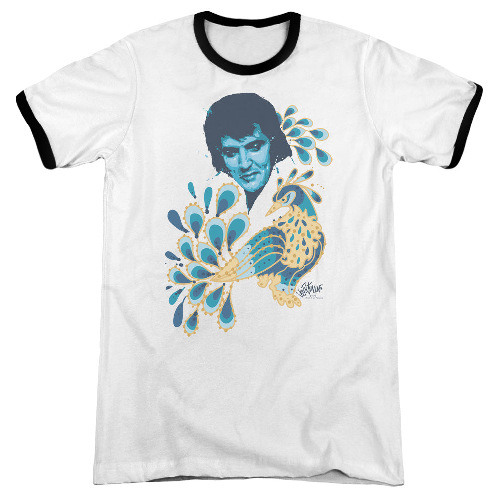 Elvis Presley Peacock Heather Ringer Mens T Shirt White