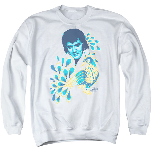 Elvis Presley Peacock Mens Crewneck Sweatshirt White