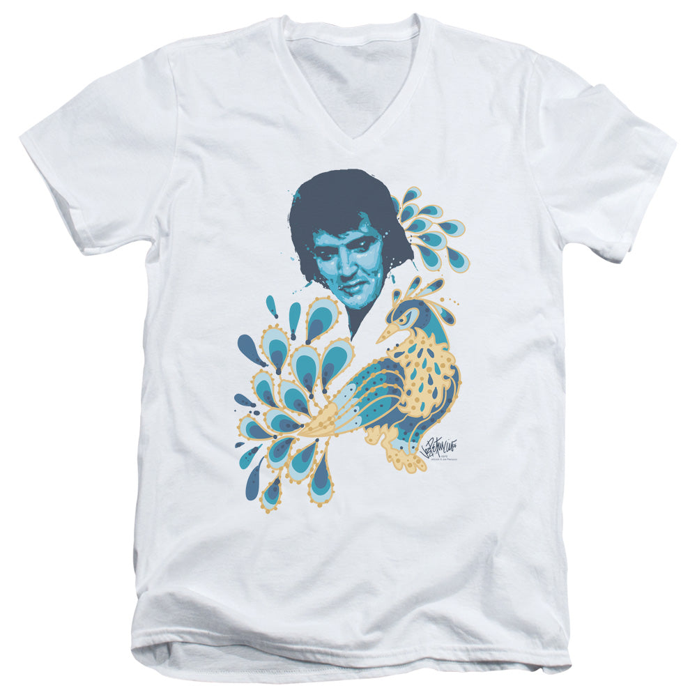 Elvis Presley Peacock Mens Slim Fit V-Neck T Shirt White