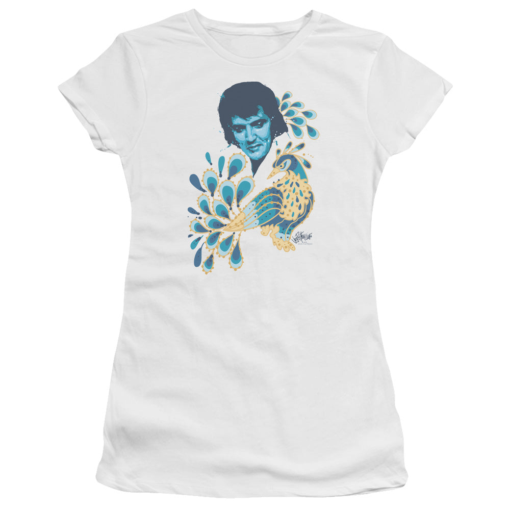 Elvis Presley Peacock Junior Sheer Cap Sleeve Womens T Shirt White