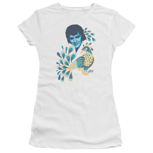 Elvis Presley Peacock Junior Sheer Cap Sleeve Womens T Shirt White