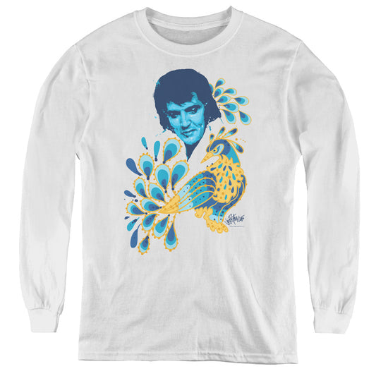 Elvis Presley Peacock Long Sleeve Kids Youth T Shirt White