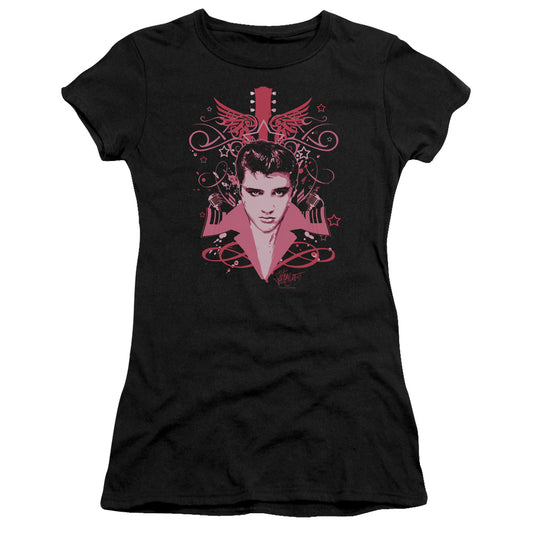 Elvis Presley Lets Face It Junior Sheer Cap Sleeve Womens T Shirt Black