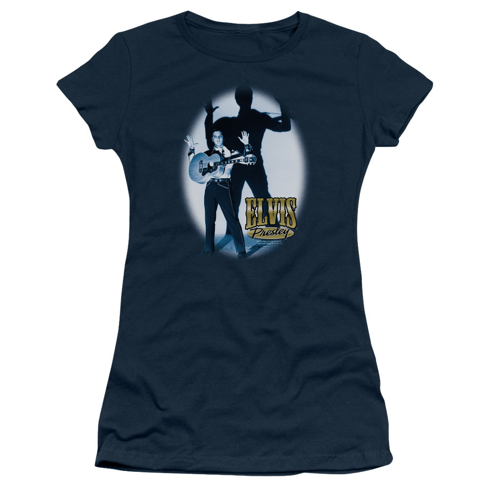 Elvis Presley Hands Up Junior Sheer Cap Sleeve Womens T Shirt Navy