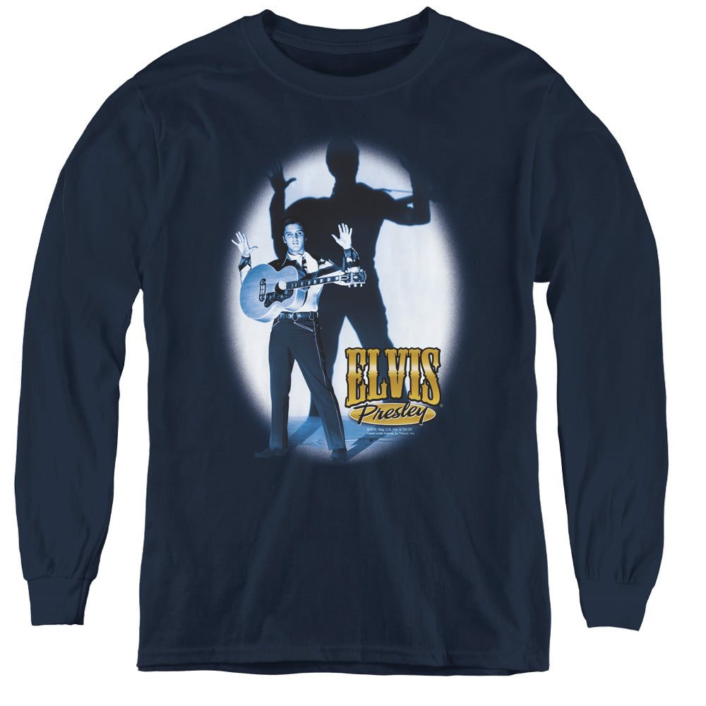 Elvis Presley Hands Up Long Sleeve Kids Youth T Shirt Navy