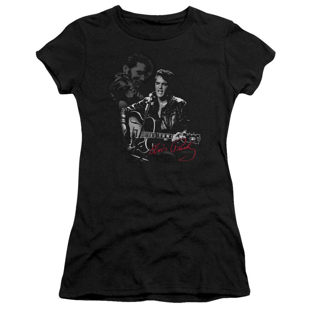 Elvis Presley Show Stopper Junior Sheer Cap Sleeve Womens T Shirt Black