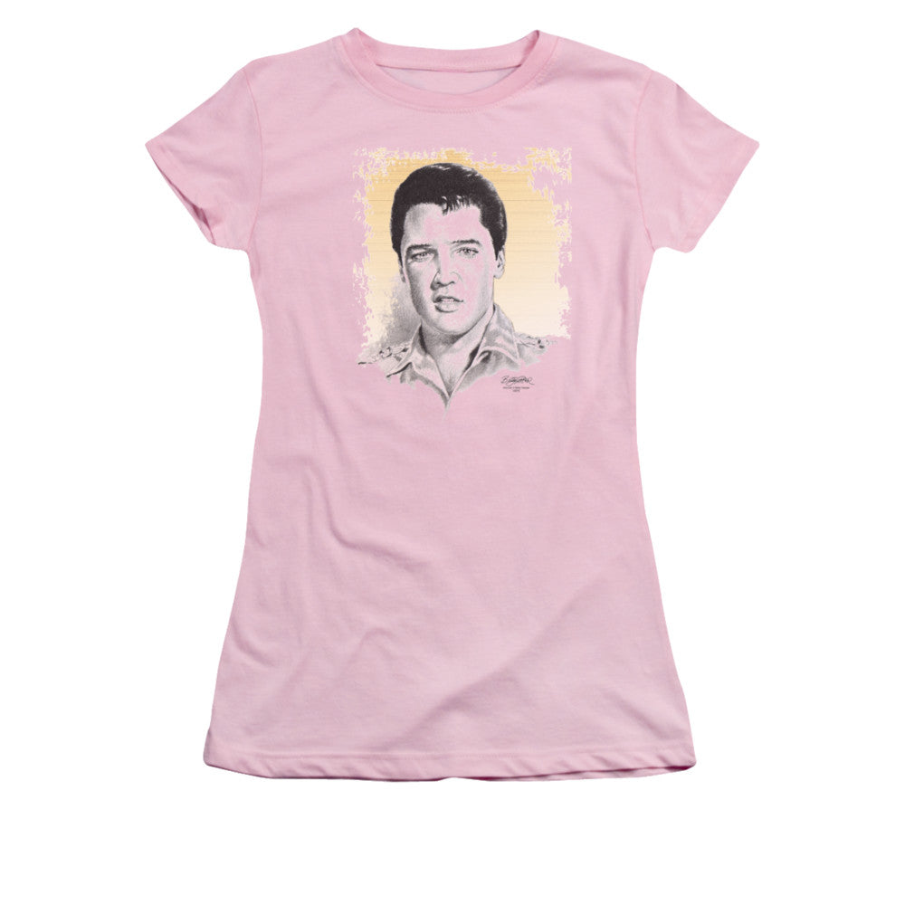 Elvis Presley Matinee Idol Junior Sheer Cap Sleeve Womens T Shirt Pink