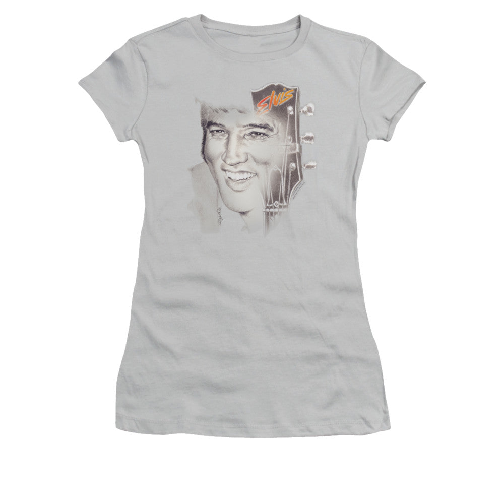 Elvis Presley Ile 2 Junior Sheer Cap Sleeve Womens T Shirt Silver