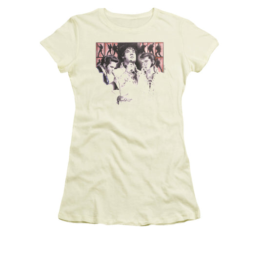 Elvis Presley in Concert Junior Sheer Cap Sleeve Womens T Shirt Cream