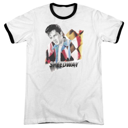 Elvis Presley Speedway Heather Ringer Mens T Shirt White