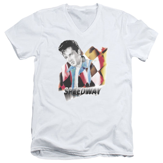 Elvis Presley Speedway Mens Slim Fit V-Neck T Shirt White