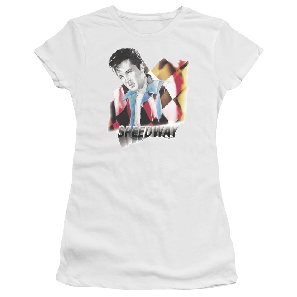 Elvis Presley Speedway Junior Sheer Cap Sleeve Womens T Shirt White