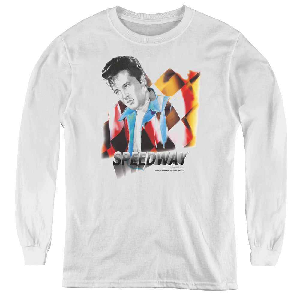 Elvis Presley Speedway Long Sleeve Kids Youth T Shirt White