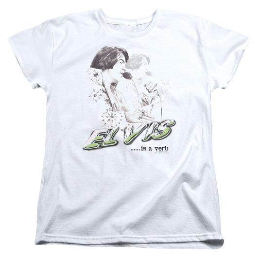 Elvis Presley Elvis is a Verb Womens T Shirt White