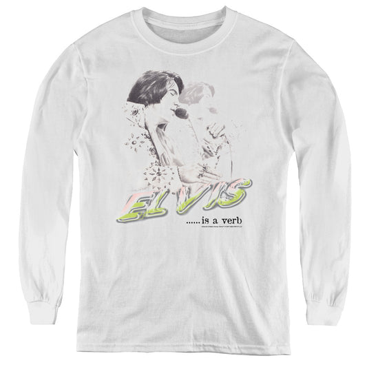 Elvis Presley Elvis is a Verb Long Sleeve Kids Youth T Shirt White