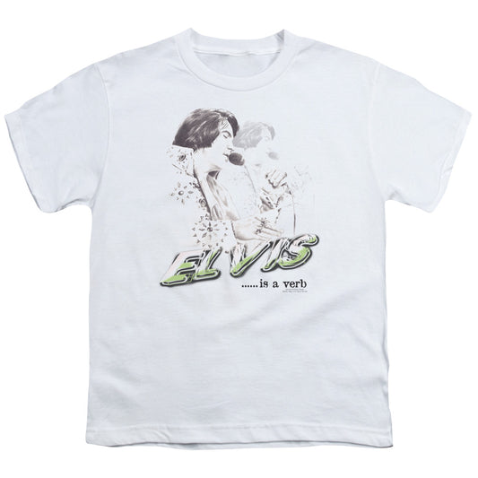 Elvis Presley Elvis is a Verb Kids Youth T Shirt White