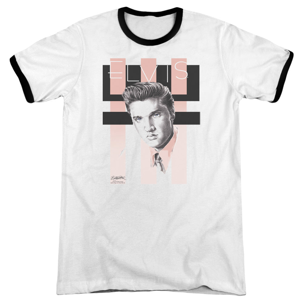 Elvis Presley Retro Heather Ringer Mens T Shirt White