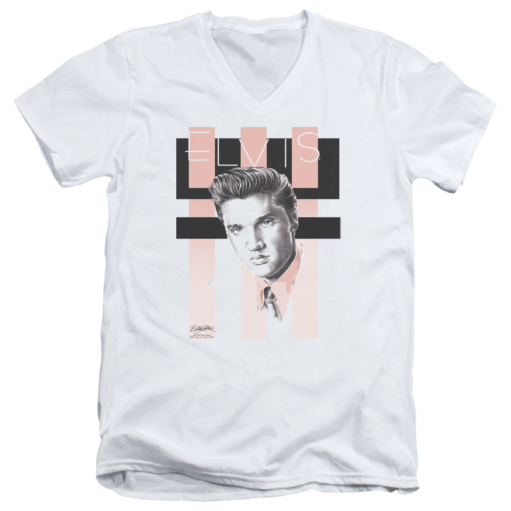 Elvis Presley Retro Mens Slim Fit V-Neck T Shirt White