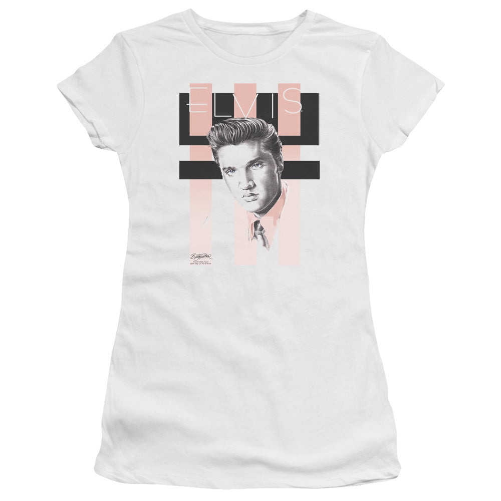 Elvis Presley Retro Junior Sheer Cap Sleeve Womens T Shirt White