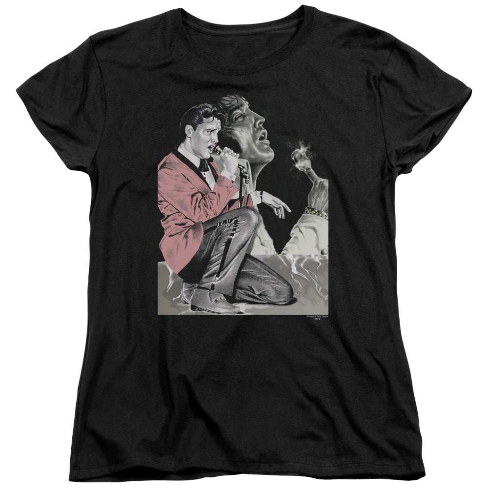 Elvis Presley Rock N Roll Oke Womens T Shirt Black