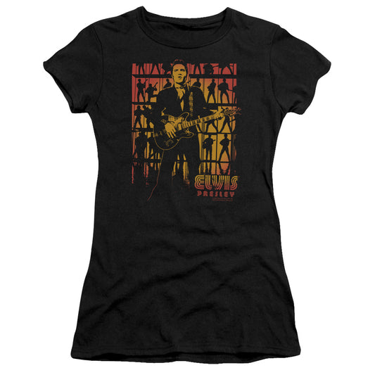 Elvis Presley Comeback Spotlight Junior Sheer Cap Sleeve Womens T Shirt Black