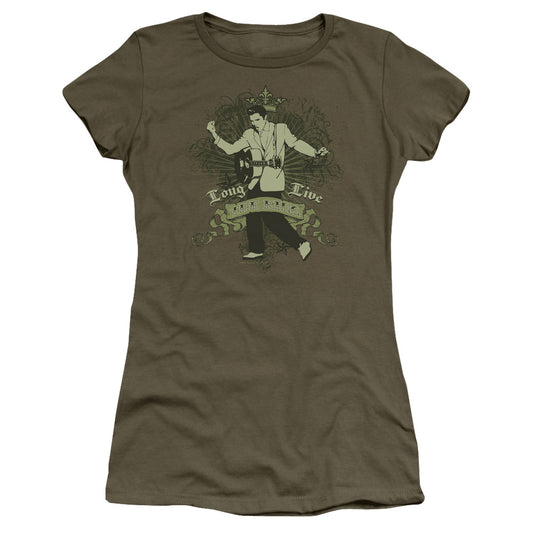 Elvis Presley Long Live the King Junior Sheer Cap Sleeve Womens T Shirt Military Green