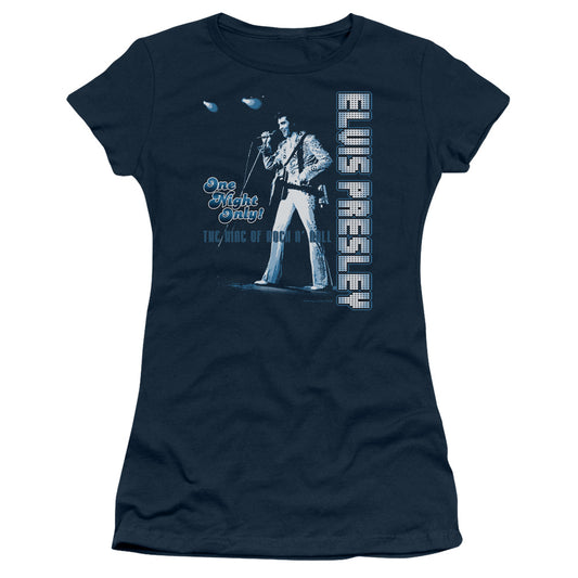 Elvis Presley One Night Only Junior Sheer Cap Sleeve Womens T Shirt Navy