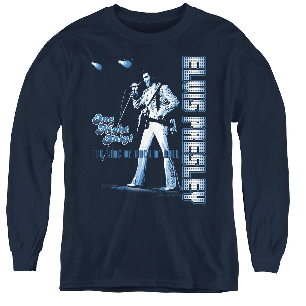 Elvis Presley One Night Only Long Sleeve Kids Youth T Shirt Navy