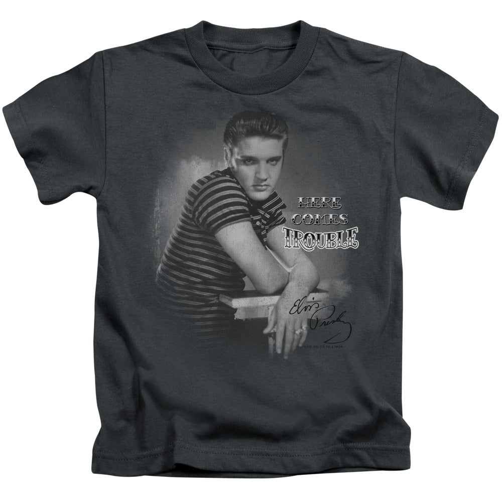 Elvis Presley Trouble Juvenile Kids Youth T Shirt Charcoal 