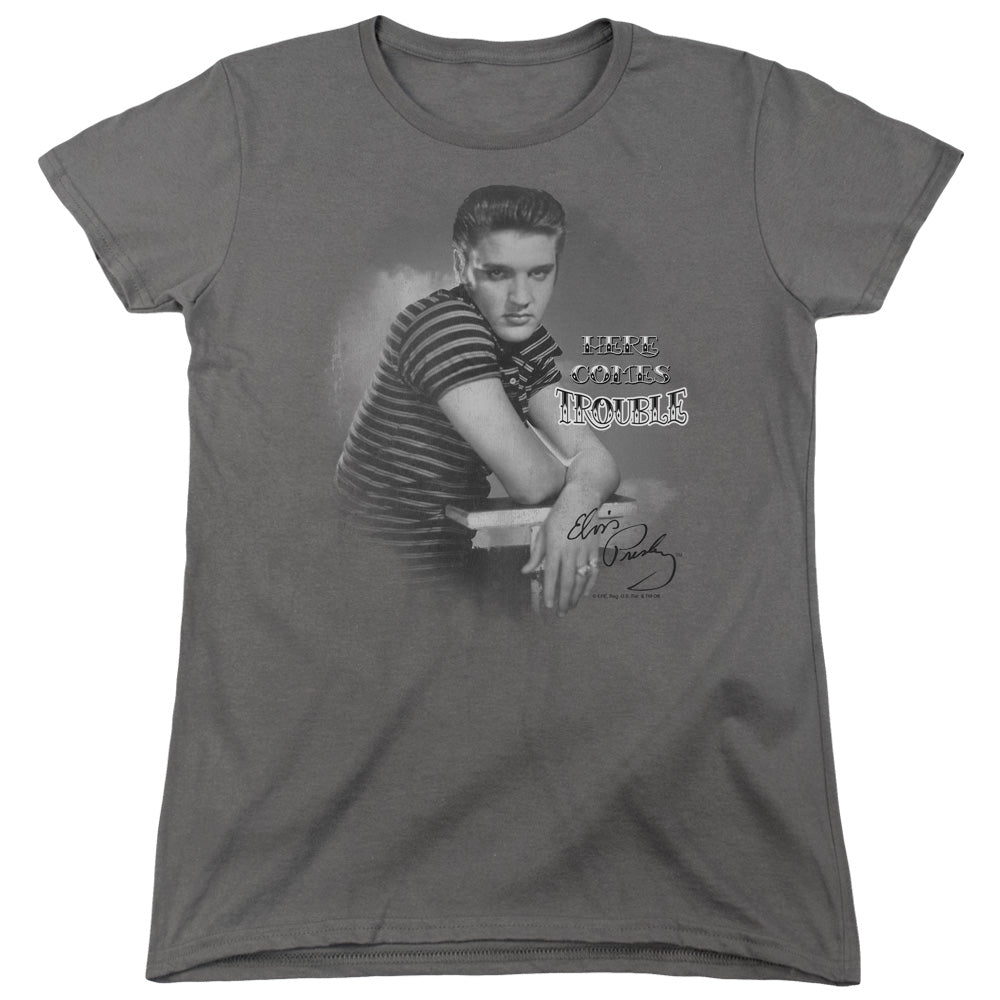 Elvis Presley Trouble Womens T Shirt Charcoal