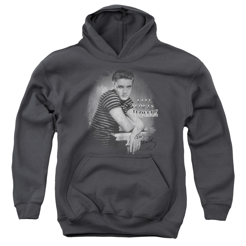 Elvis Presley Trouble Kids Youth Hoodie Charcoal