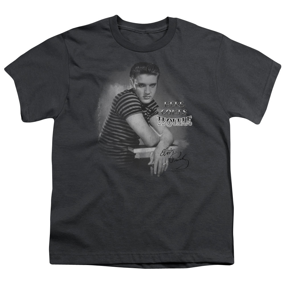 Elvis Presley Trouble Kids Youth T Shirt Charcoal