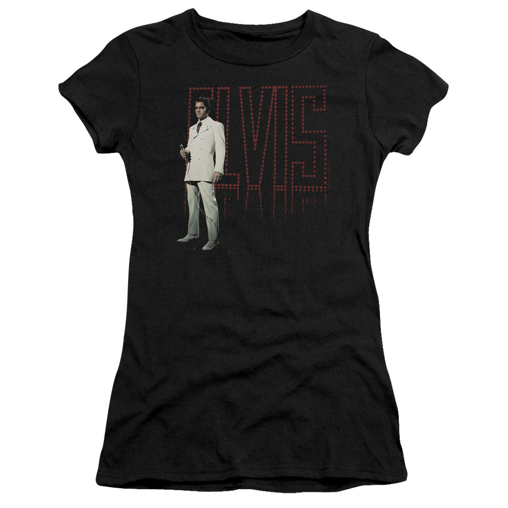 Elvis Presley White Suit Junior Sheer Cap Sleeve Womens T Shirt Black